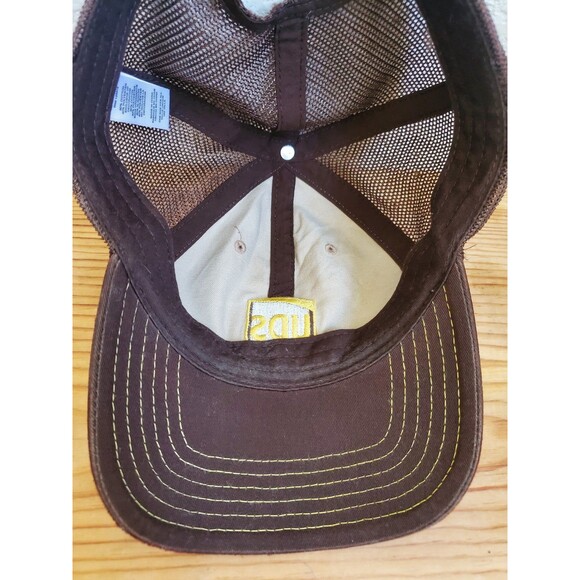 UPS Hat Cap Adjustable Strapback Brown Yellow Mesh Work Uniform Flaws - Picture 6 of 12